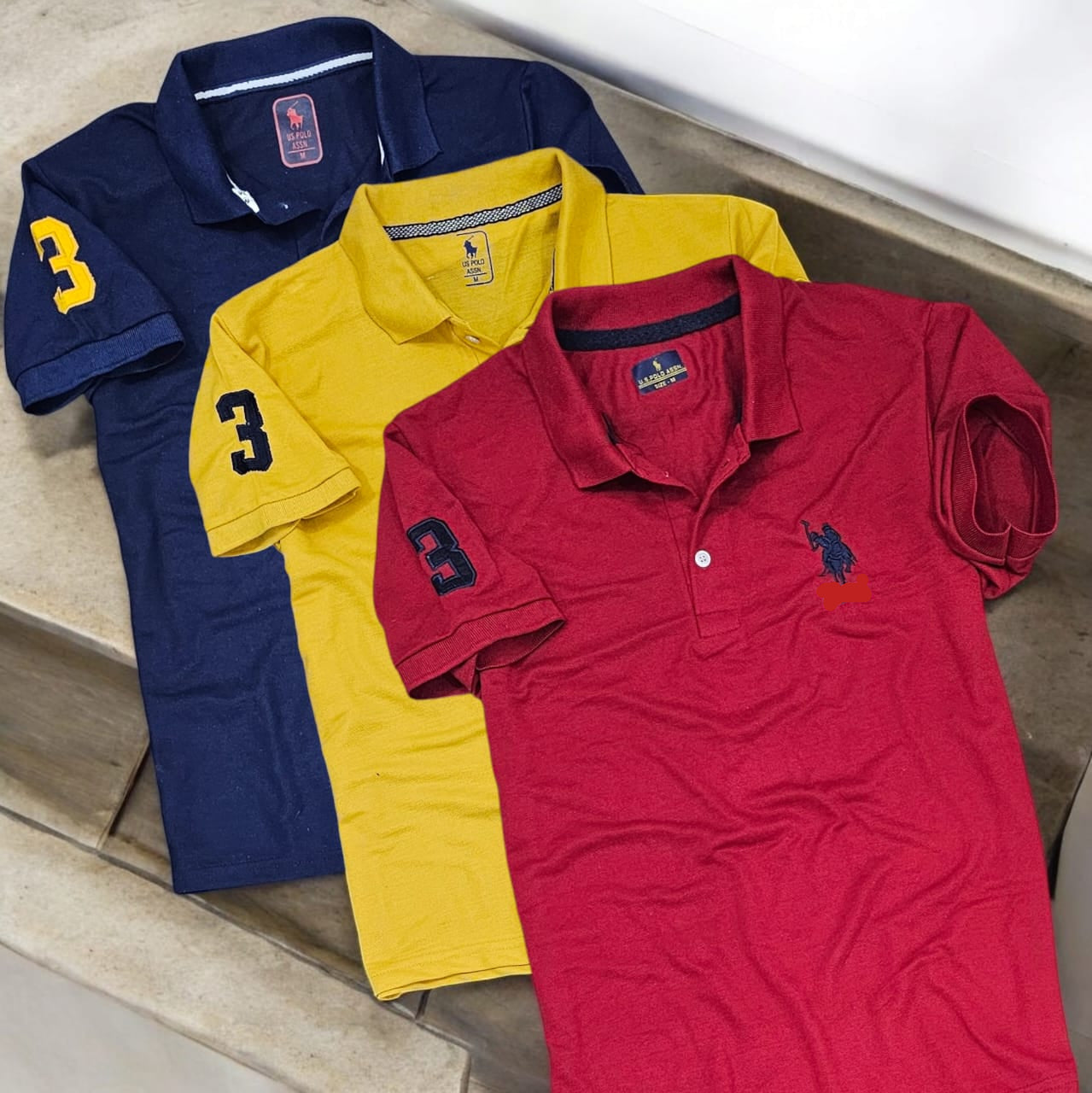 Polo Neck T-Shirt for Men (Pack of 3) (Navy Blue, Yellow, Red)