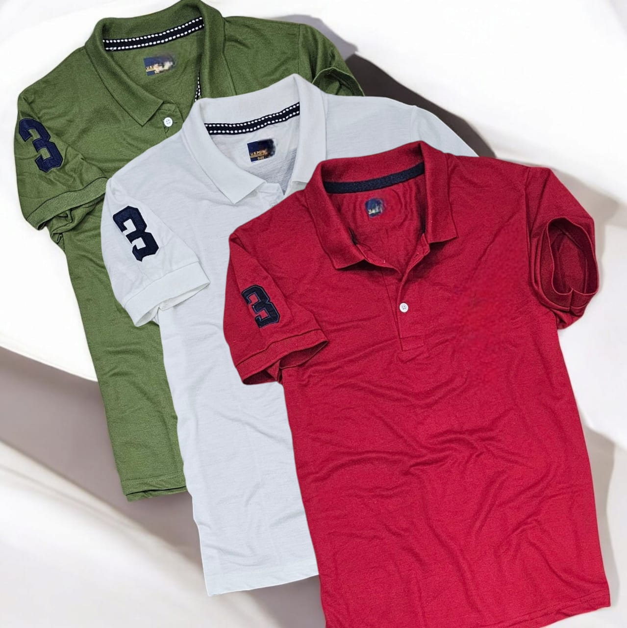 Polo Neck T-Shirt for Men (Pack of 3) (Olive Green, White, Red)