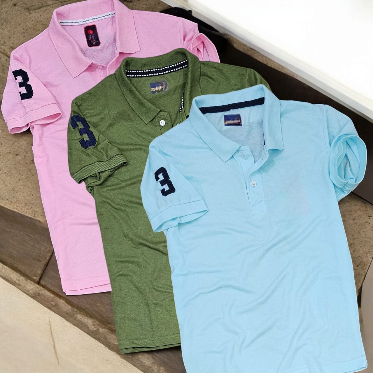 Polo Neck T-Shirt for Men (Pack of 3) (Pink, Olive Green, Sky Blue)