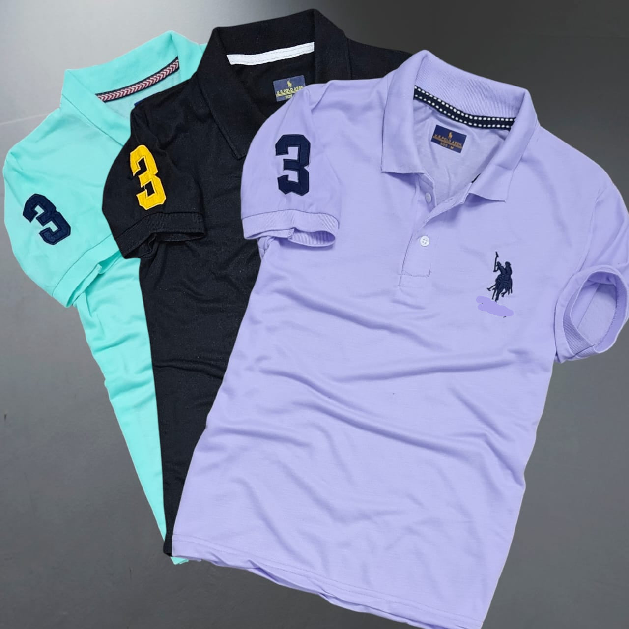 Polo Neck T-Shirt for Men (Pack of 3) (Sky Blue, Black, Light Purple)