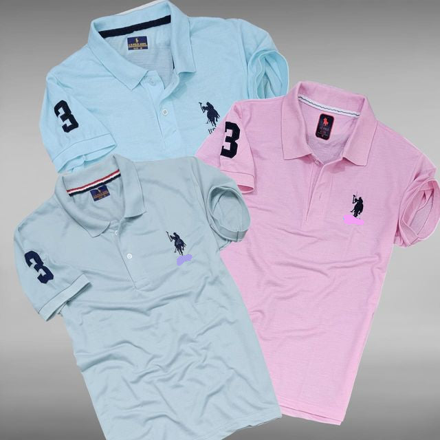 Polo Neck T-Shirt for Men (Pack of 3) (Sky Blue, Light Purple, Pink)