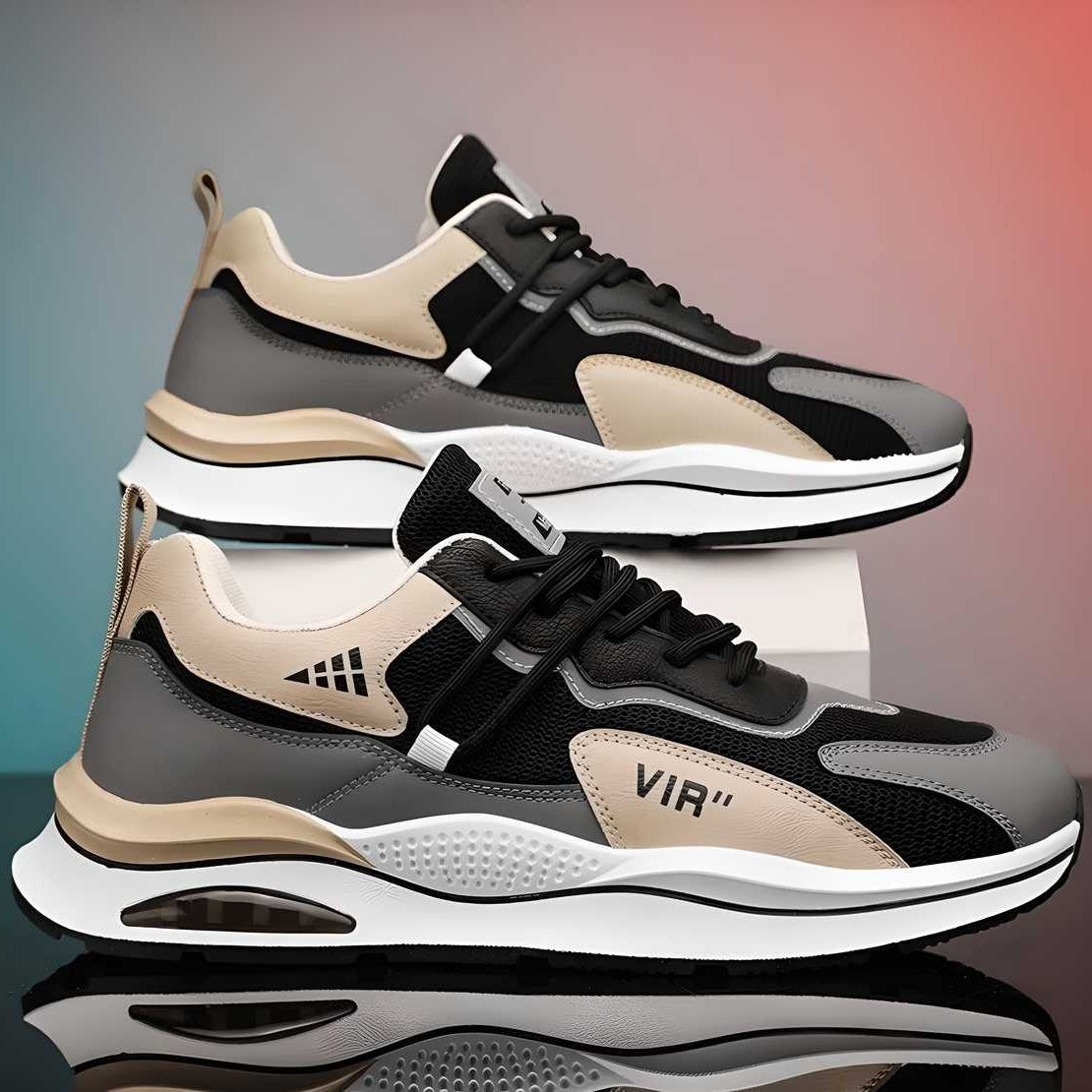 EliteStride Mens's Sneakers (Beige-Black)
