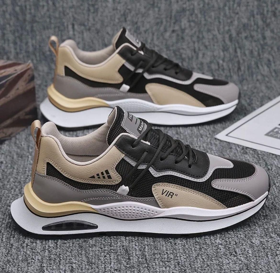 EliteStride Mens's Sneakers (Beige-Black)