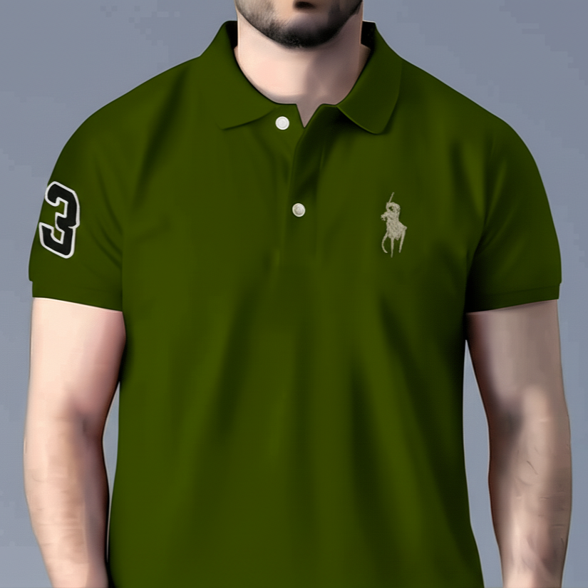 Polo Neck T-Shirt for Men (Pack of 3) (Olive Green, White, Red)