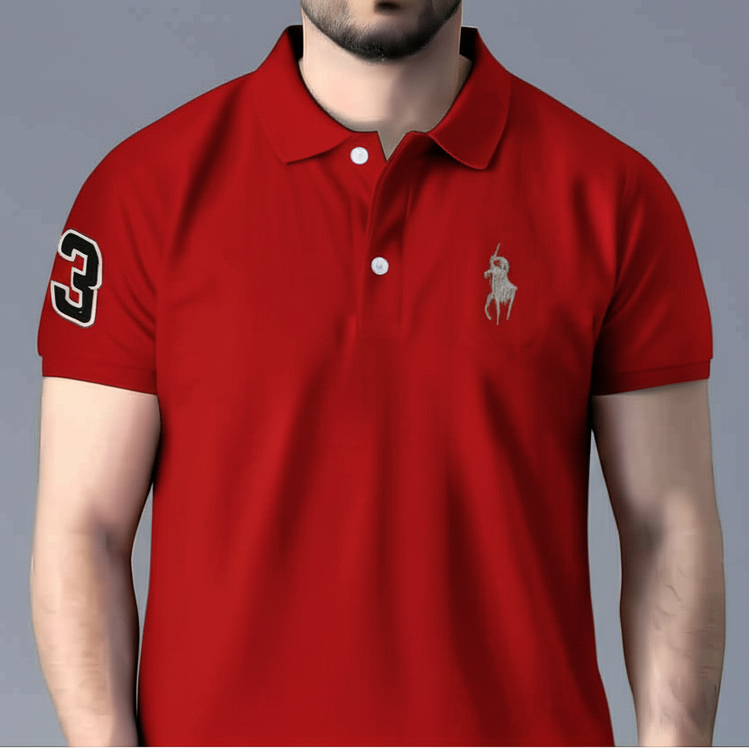 Polo Neck T-Shirt for Men (Pack of 3) (Olive Green, White, Red)