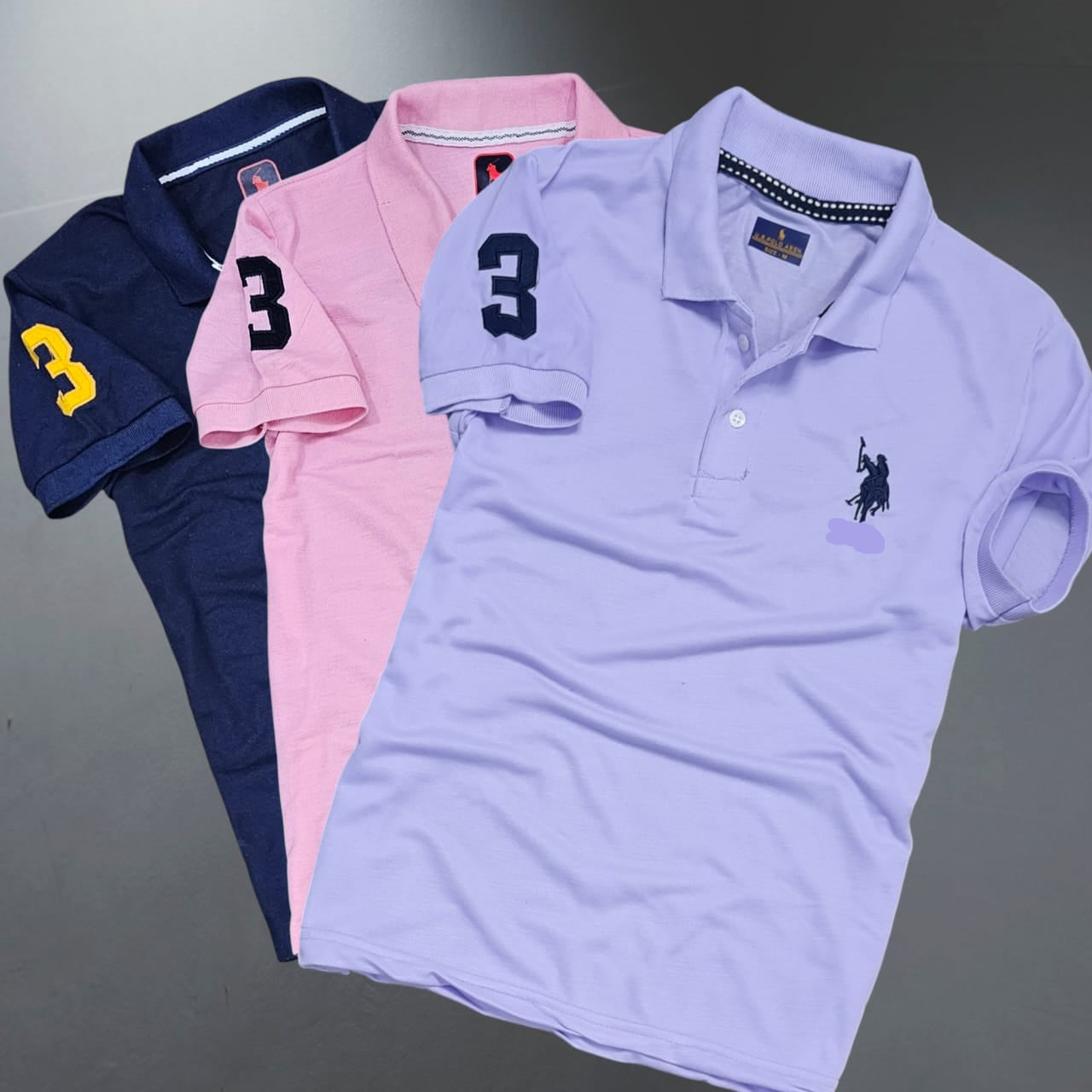 Polo Neck T-Shirt for Men (Pack of 3) (Navy Blue, Pink, Light Purple)