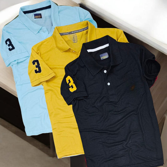 Polo Neck T-Shirt for Men (Pack of 3) (Yellow, Black, Sky Blue)